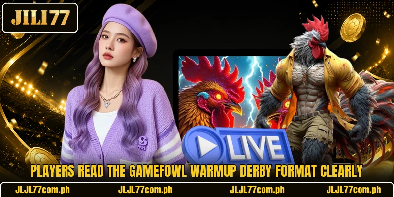 Players read the Gamefowl Warmup Derby format clearly Players read the Gamefowl Warmup Derby format clearly